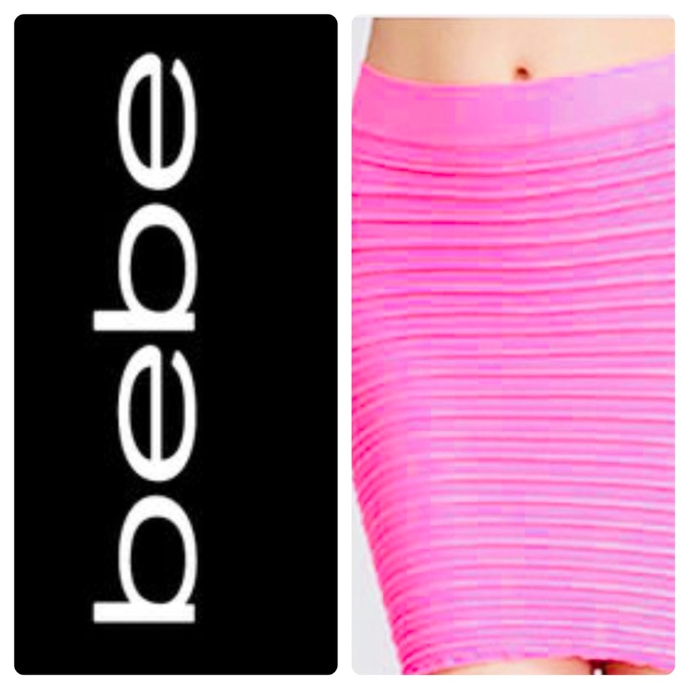 Bebe Hot Pink Ribbed Bodycon Mini Skirt